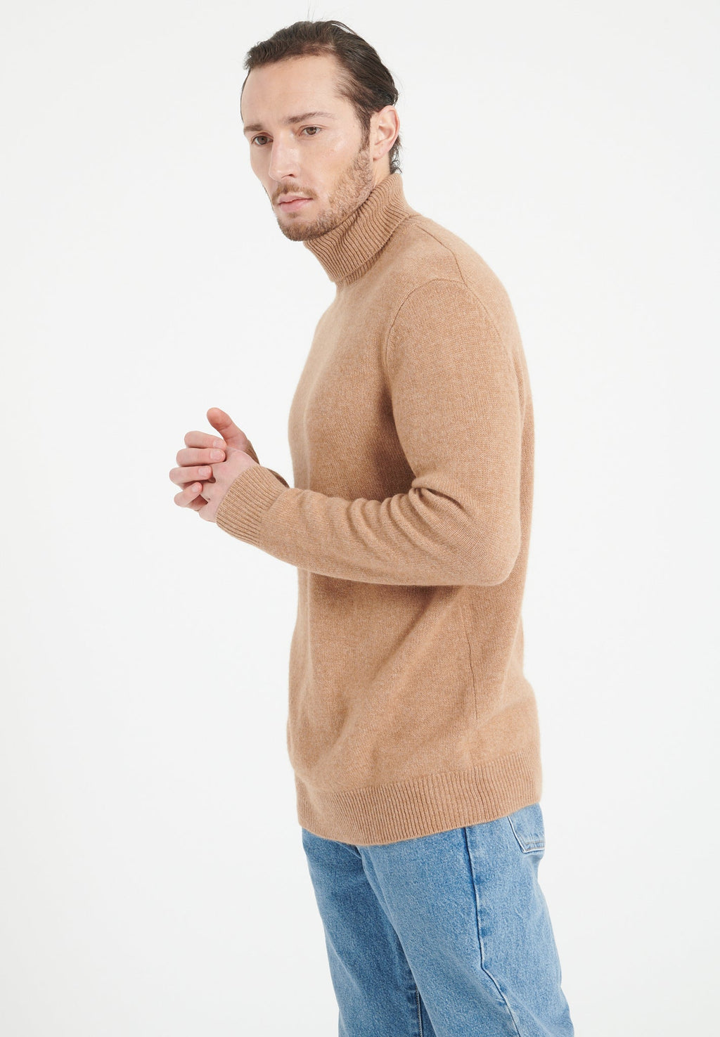 LUKE 15 Camel 4-thread cashmere turtleneck sweater