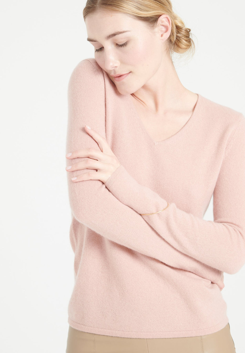 LILLY 2 V-neck cashmere sweater powder pink