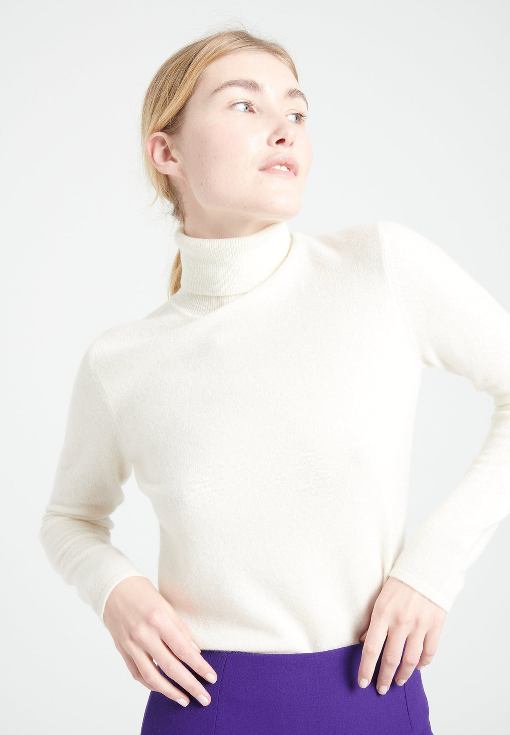 LILLY 3 Cashmere turtleneck sweater ecru white