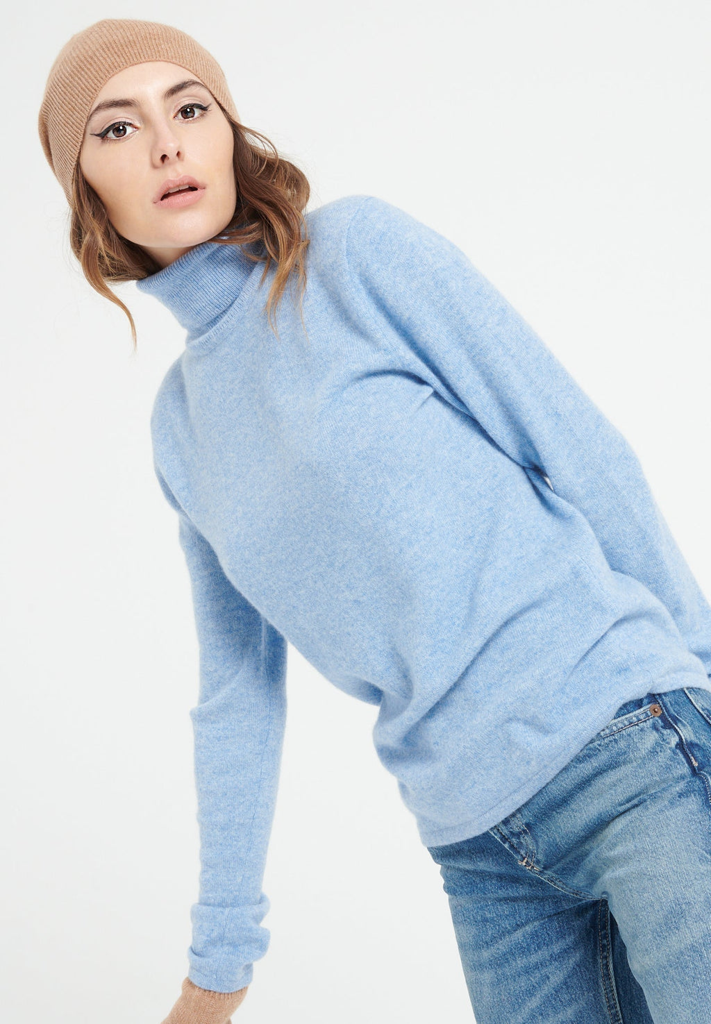 LILLY 3 Light blue cashmere turtleneck sweater