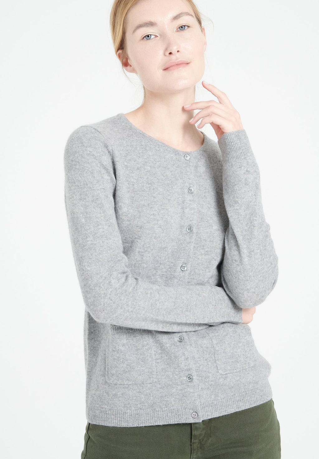 LILLY 4 Slim-fit cashmere round-neck cardigan light grey