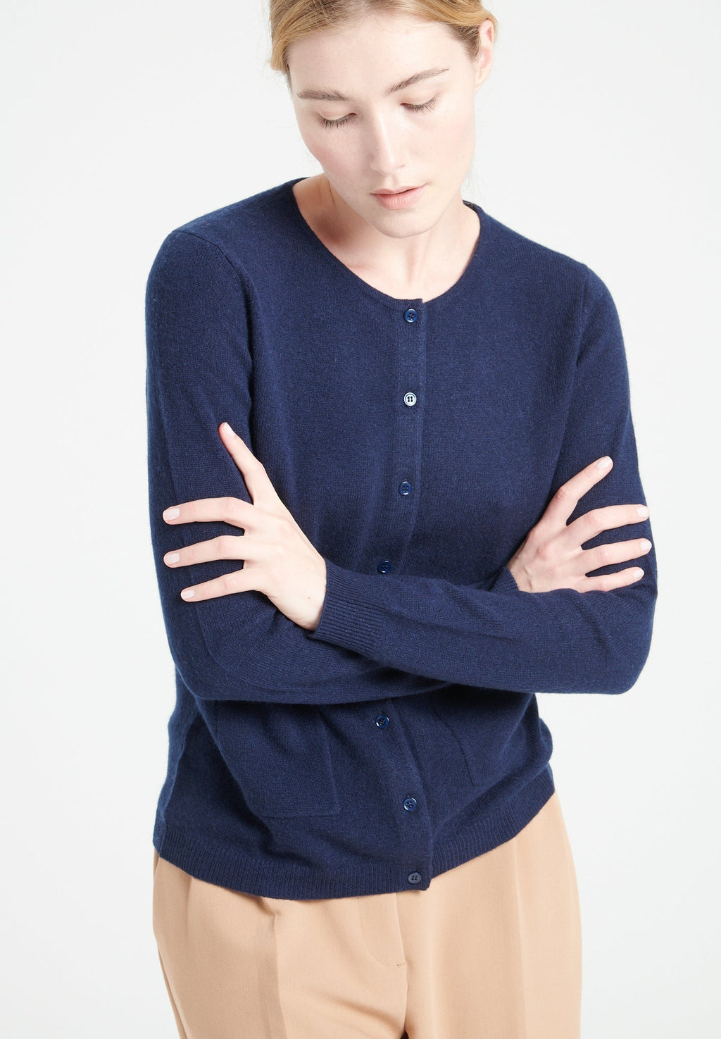 LILLY 4 Slim-fit cashmere round-neck cardigan navy blue