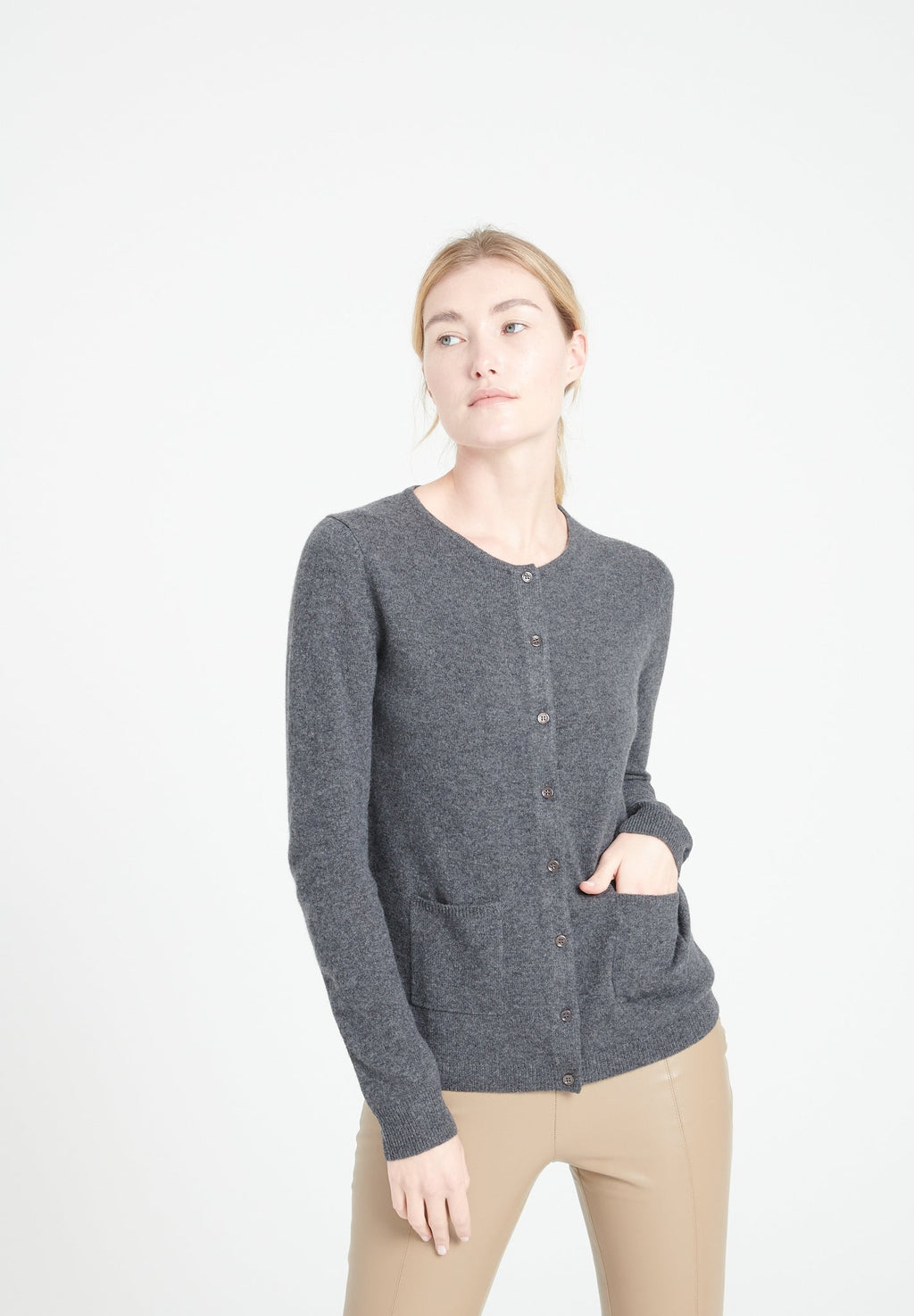 LILLY 4 Slim-fit cashmere round-neck cardigan charcoal grey