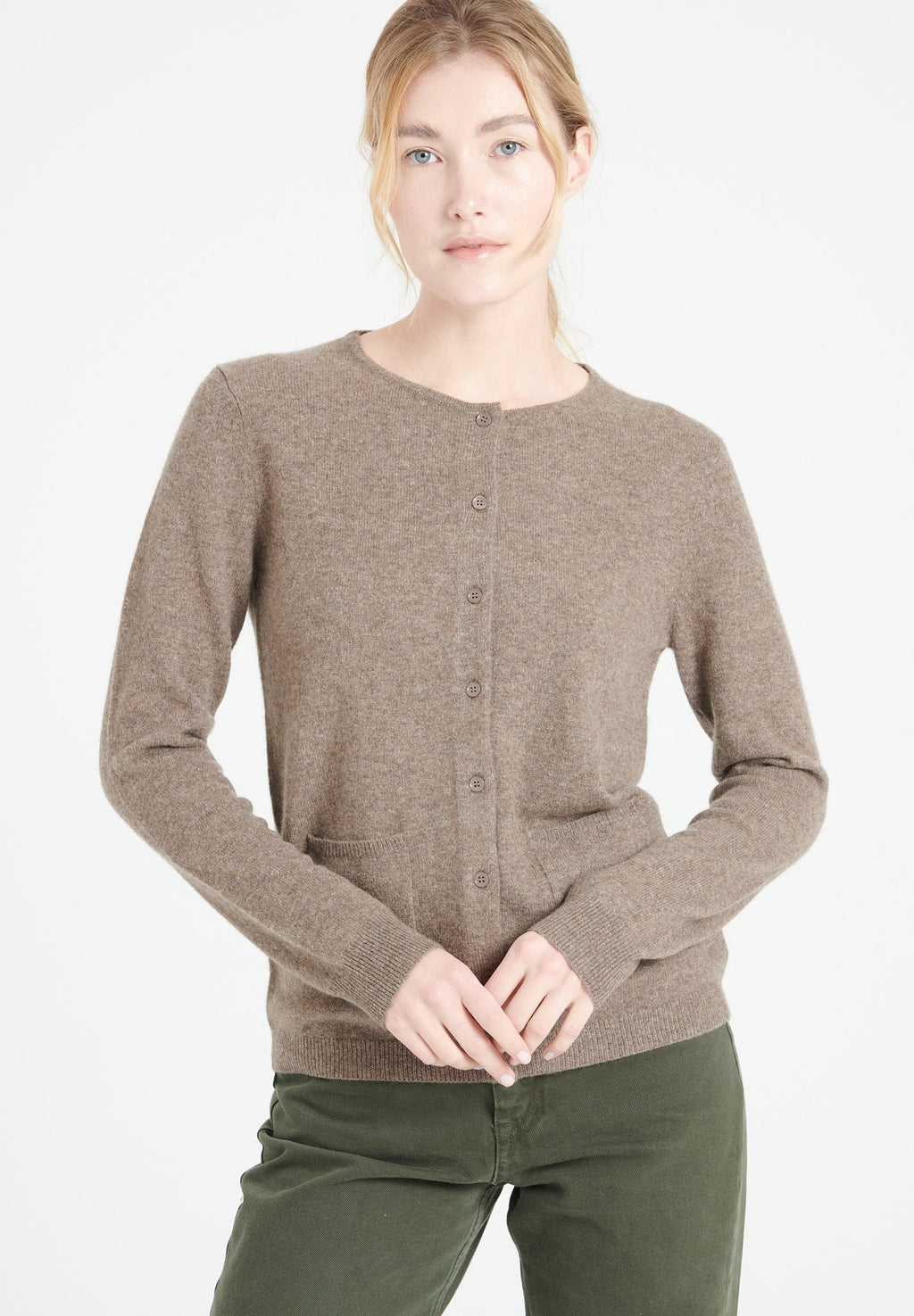 LILLY 4 Slim-fit cashmere round-neck cardigan in taupe