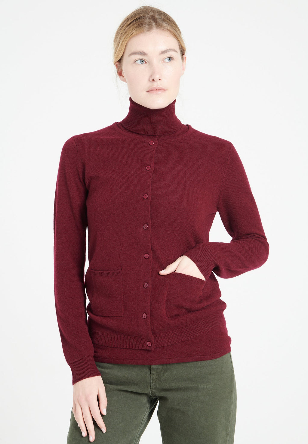 LILLY 4 Slim-fit cashmere round-neck cardigan burgundy red