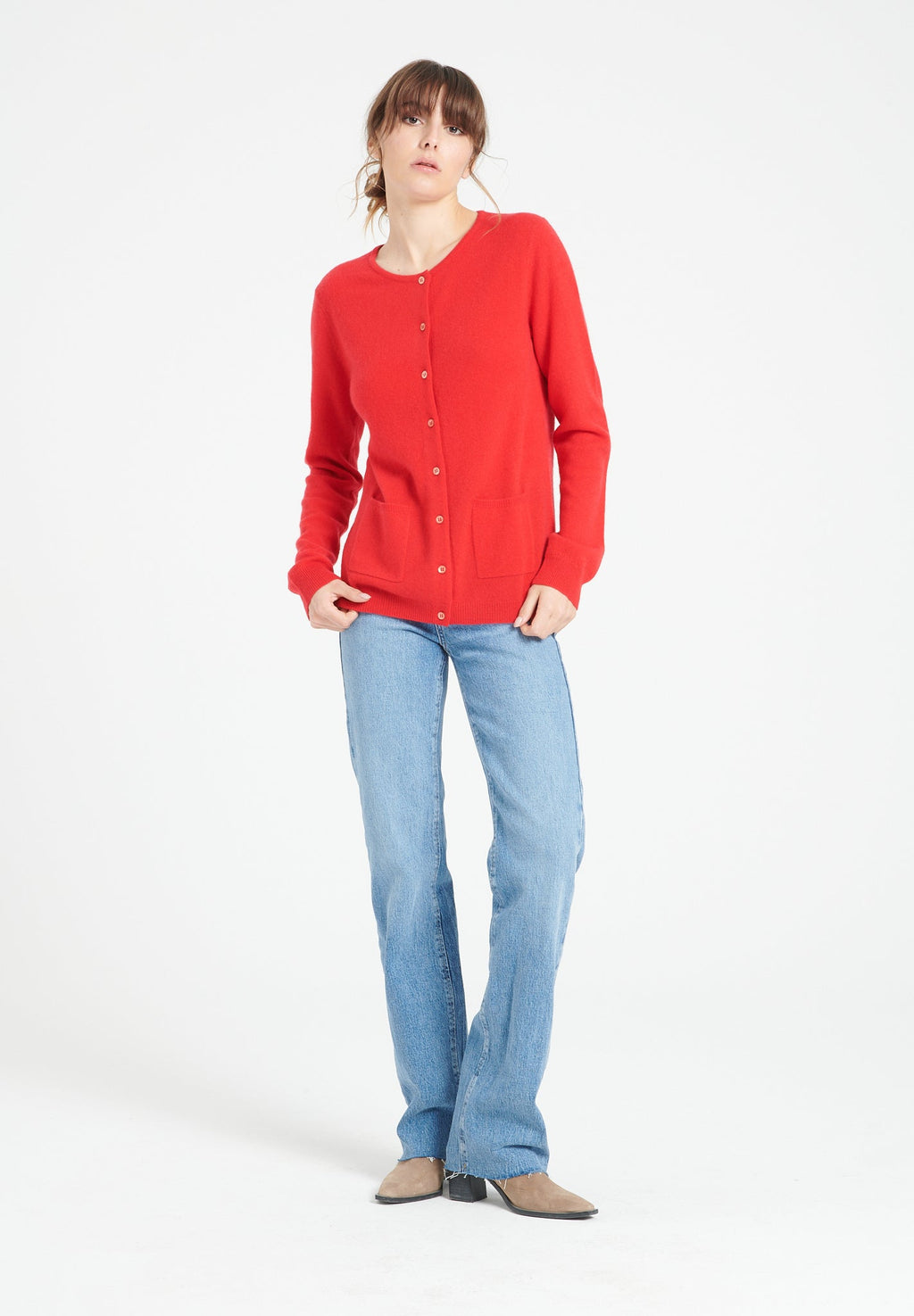 LILLY 4 Slim-fit cashmere round-neck cardigan red