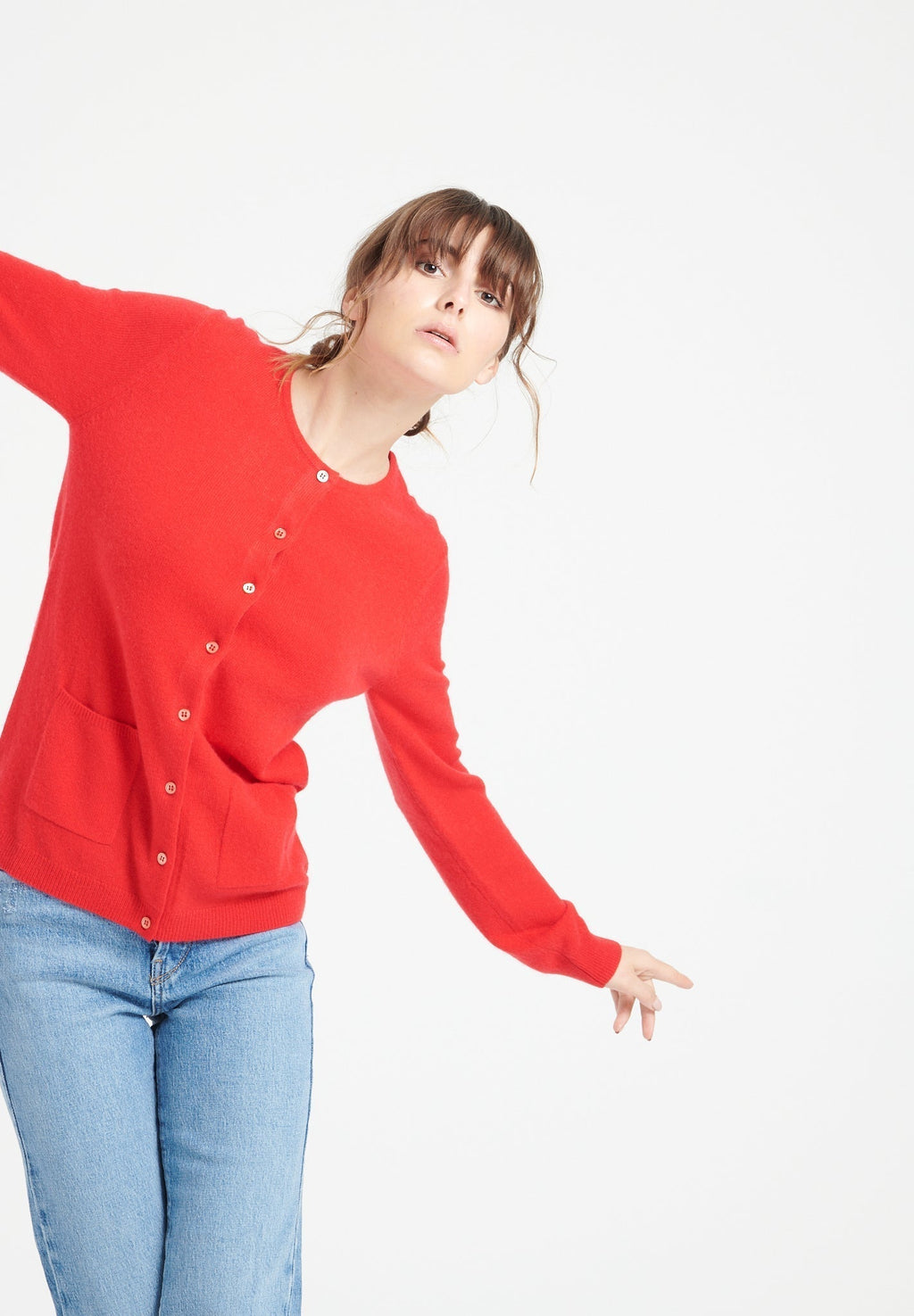 LILLY 4 Slim-fit cashmere round-neck cardigan red