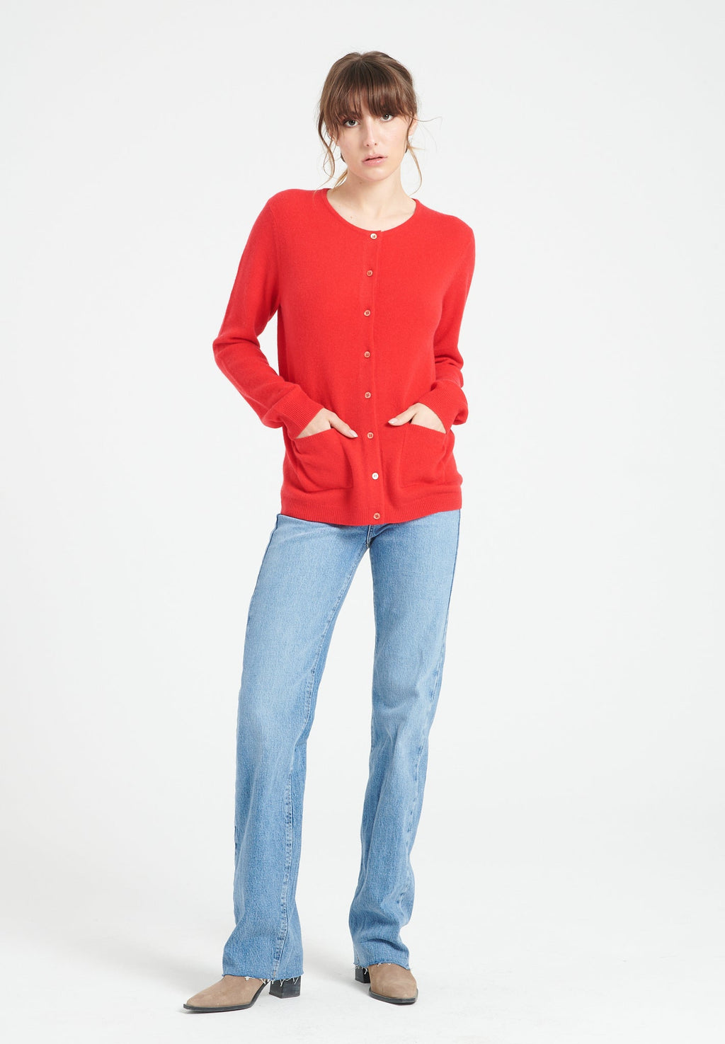 LILLY 4 Slim-fit cashmere round-neck cardigan red