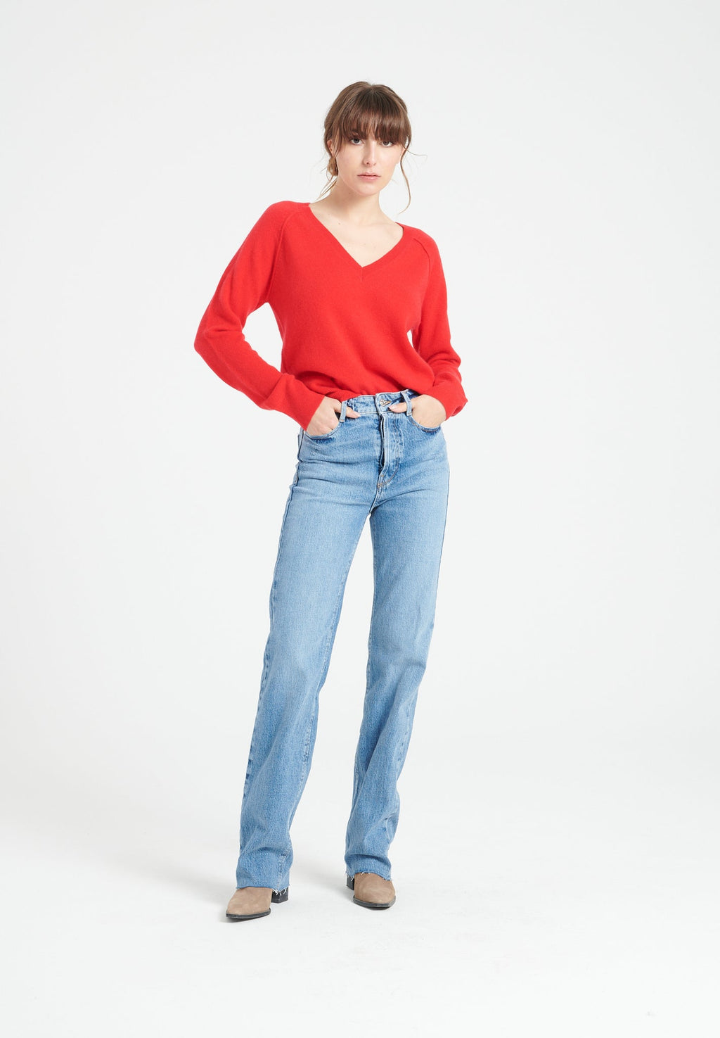 LILLY 6 Cashmere V-neck sweater in red