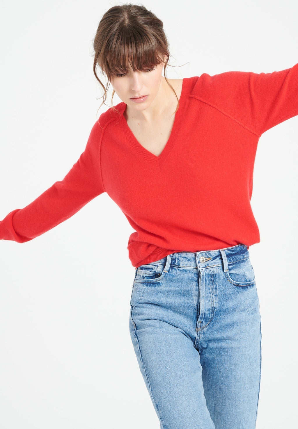 LILLY 6 Cashmere V-neck sweater in red