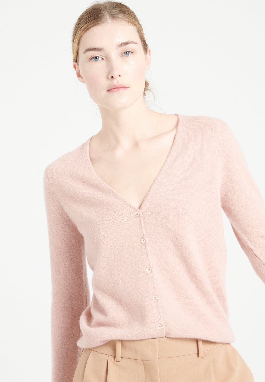 LILLY 7 V-neck cashmere cardigan in powder pink