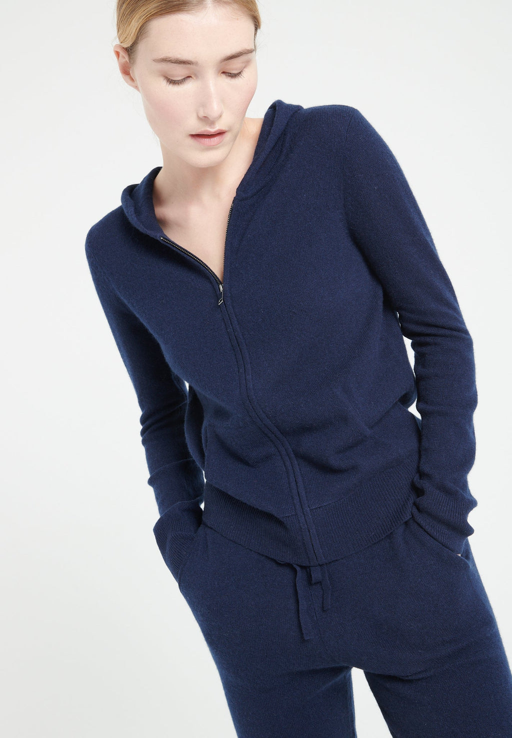 LILLY 8 Zipped cashmere hoodie navy blue