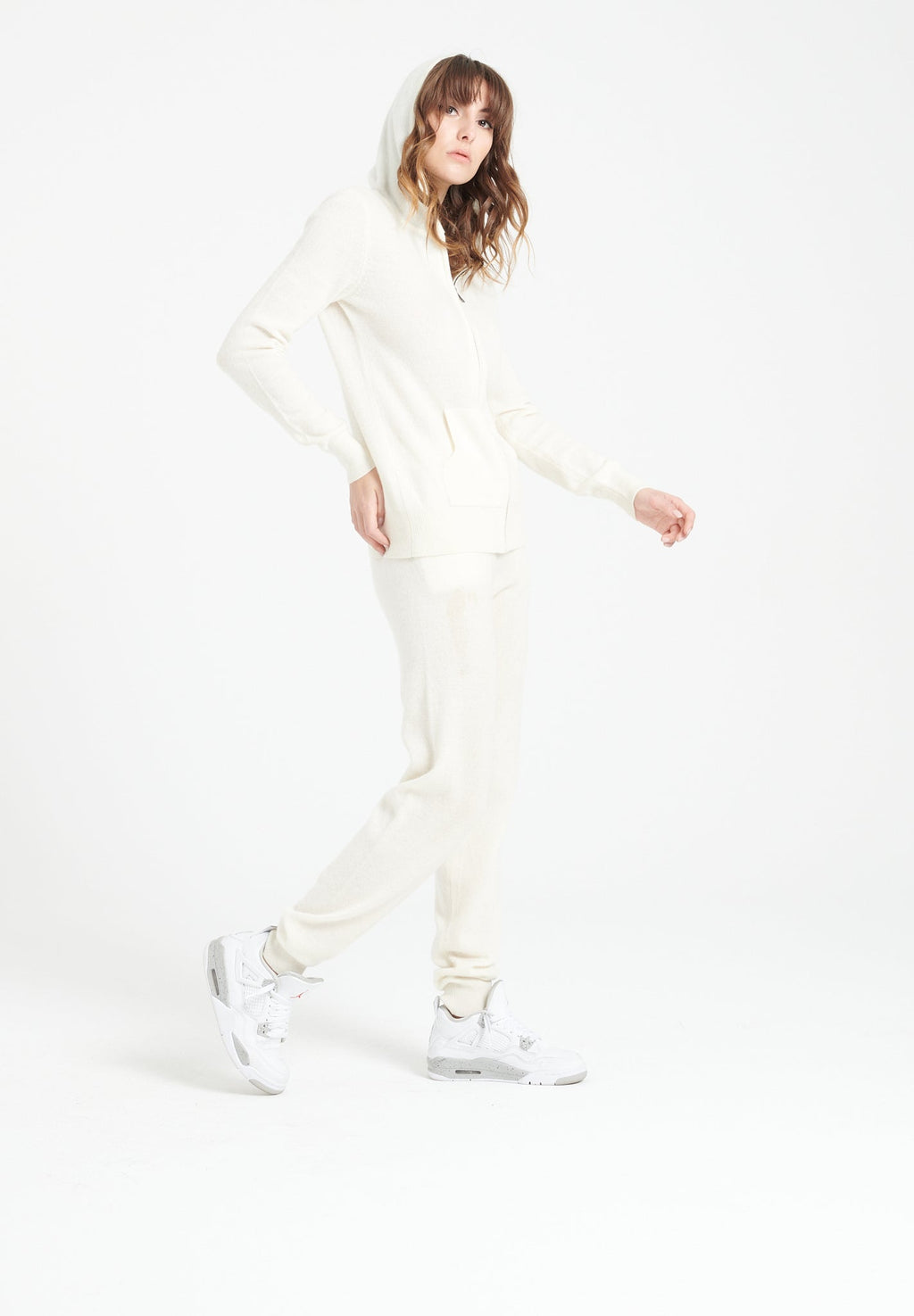 LILLY 8 Zipped cashmere hoodie ecru white