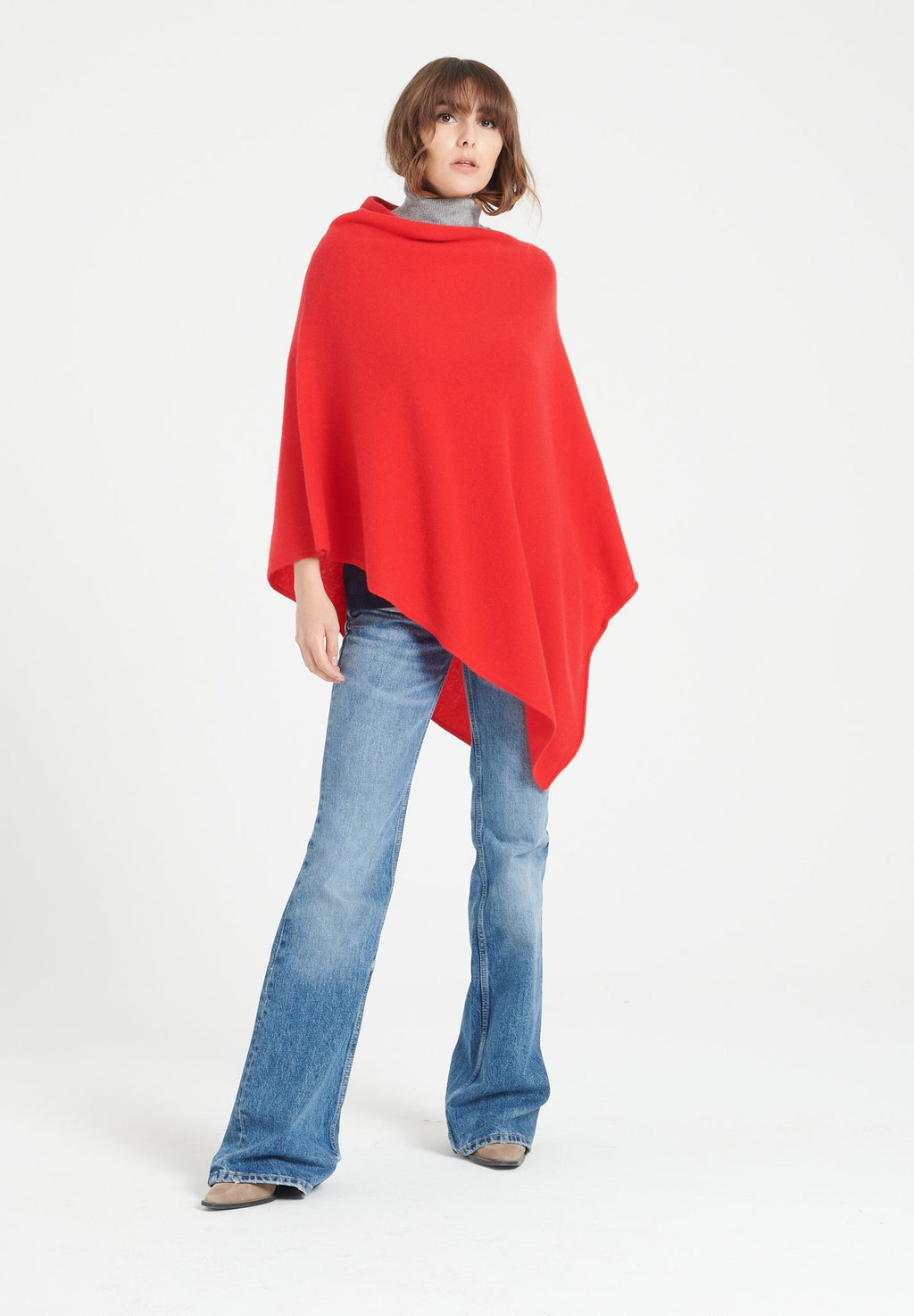 LILLY 9 V-neck poncho in red cashmere