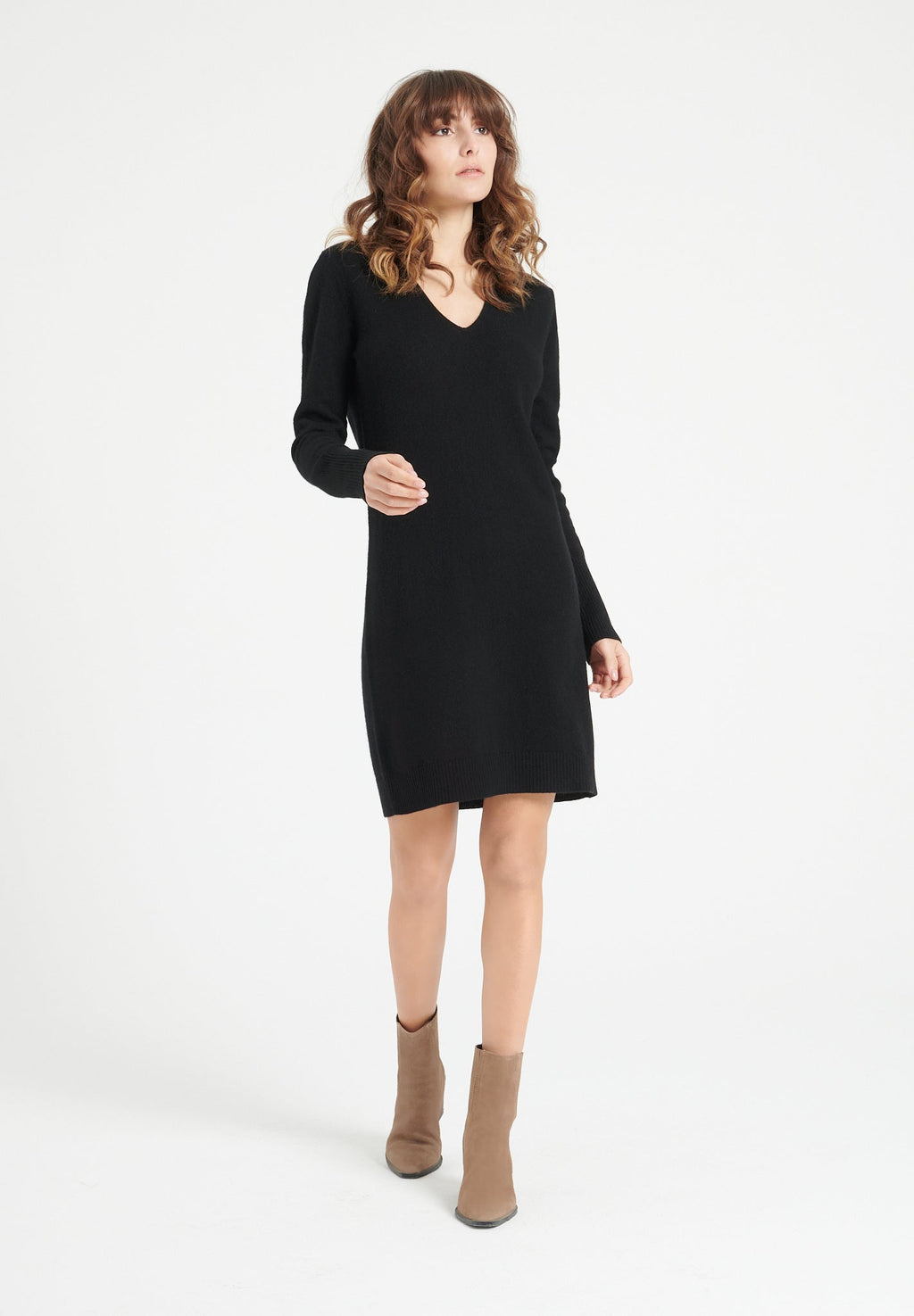 LILLY 10 V-neck cashmere dress black