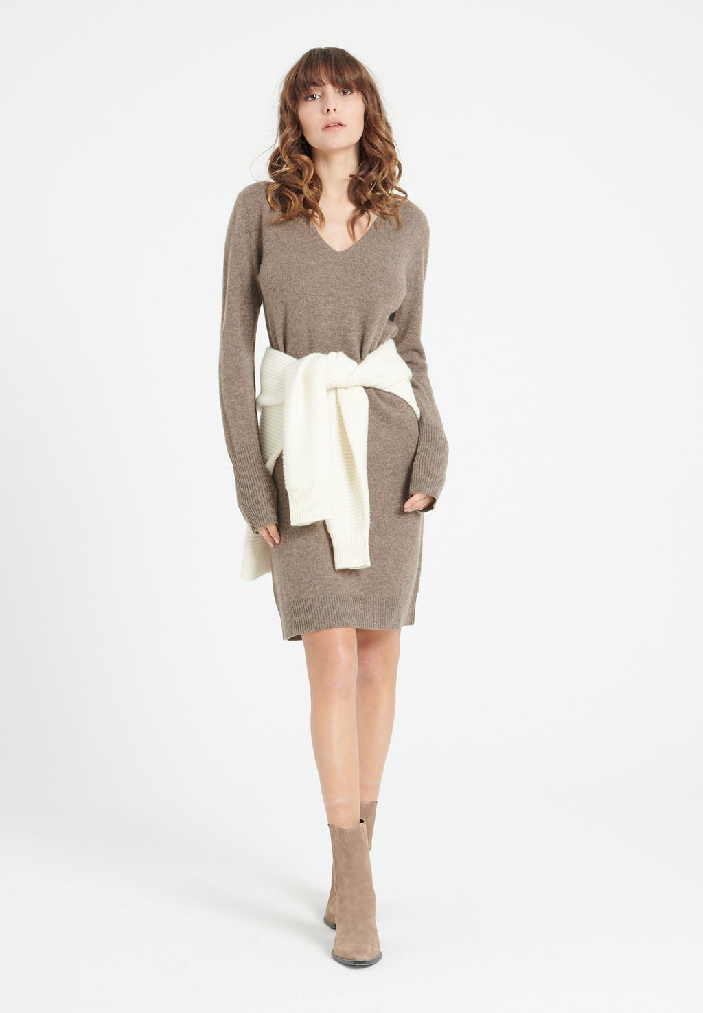 LILLY 10 V-neck cashmere dress taupe