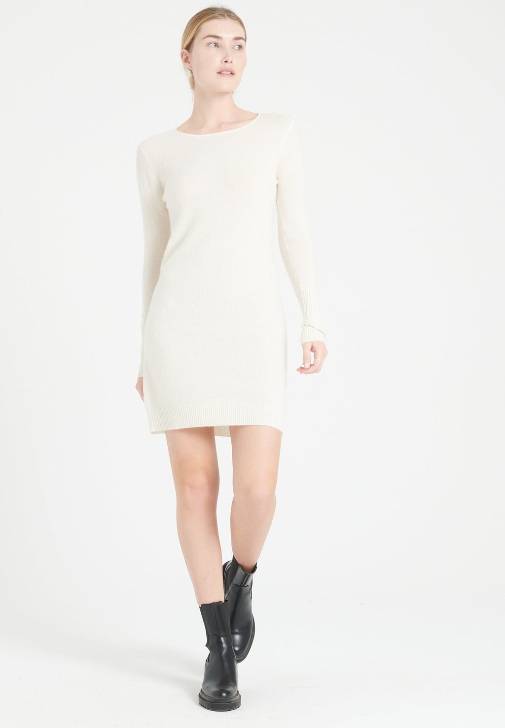 LILLY 12 Round-neck dress in off-white cashmere