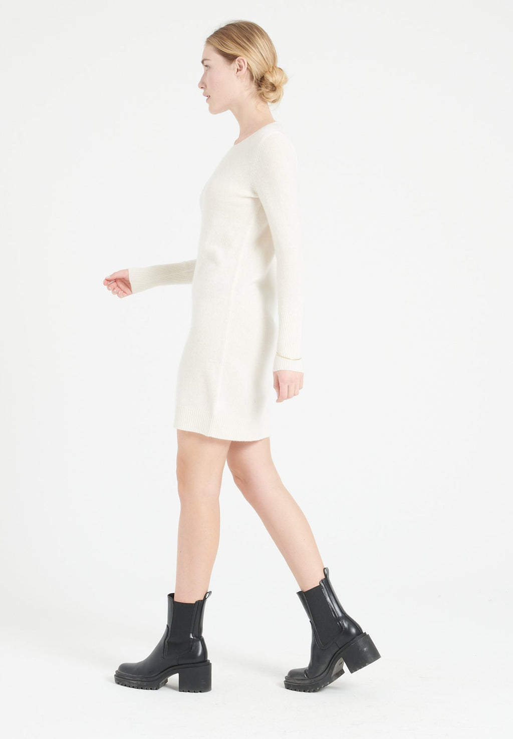 LILLY 12 Round-neck dress in off-white cashmere