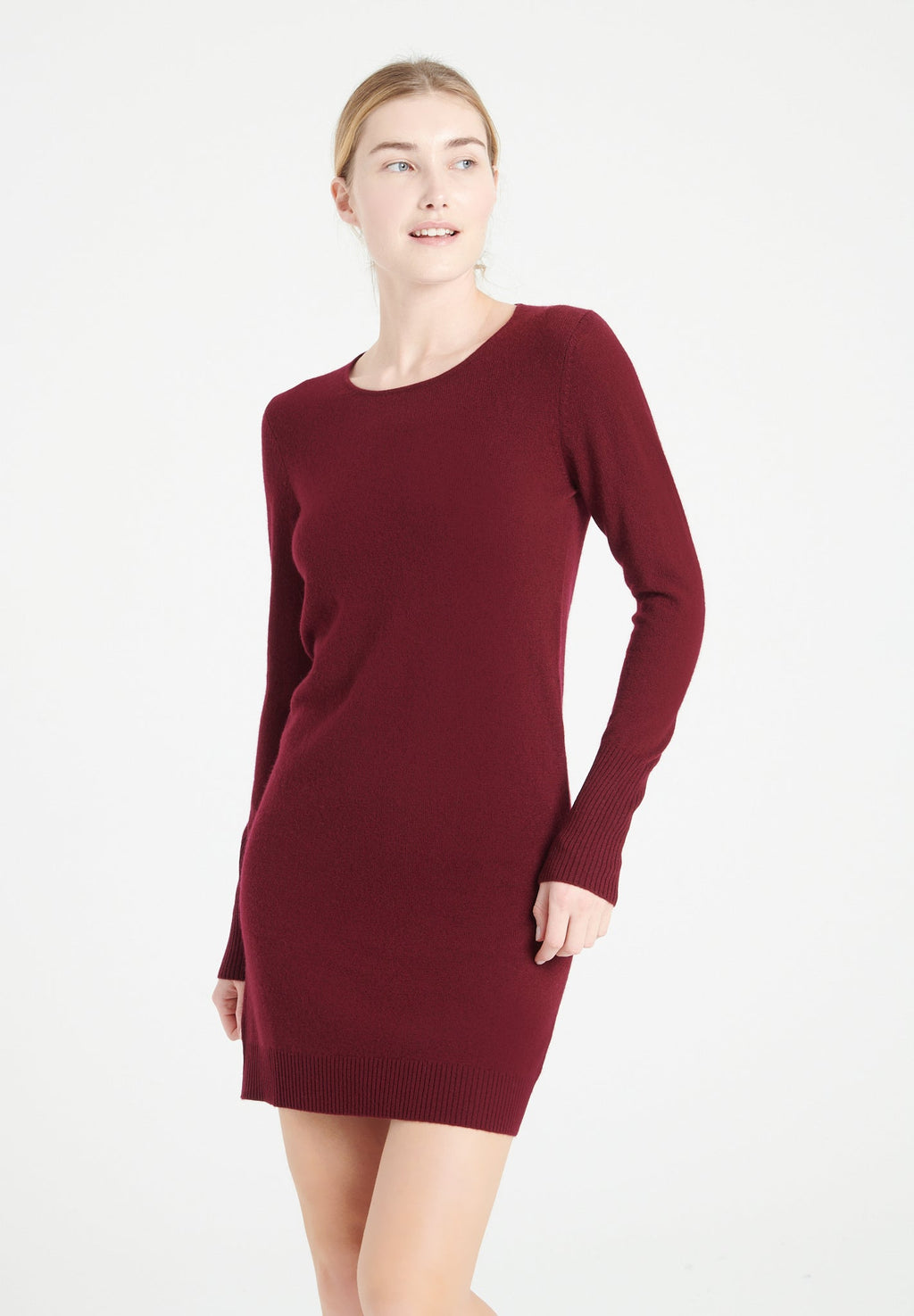 LILLY 12 Round-neck cashmere dress in burgundy red