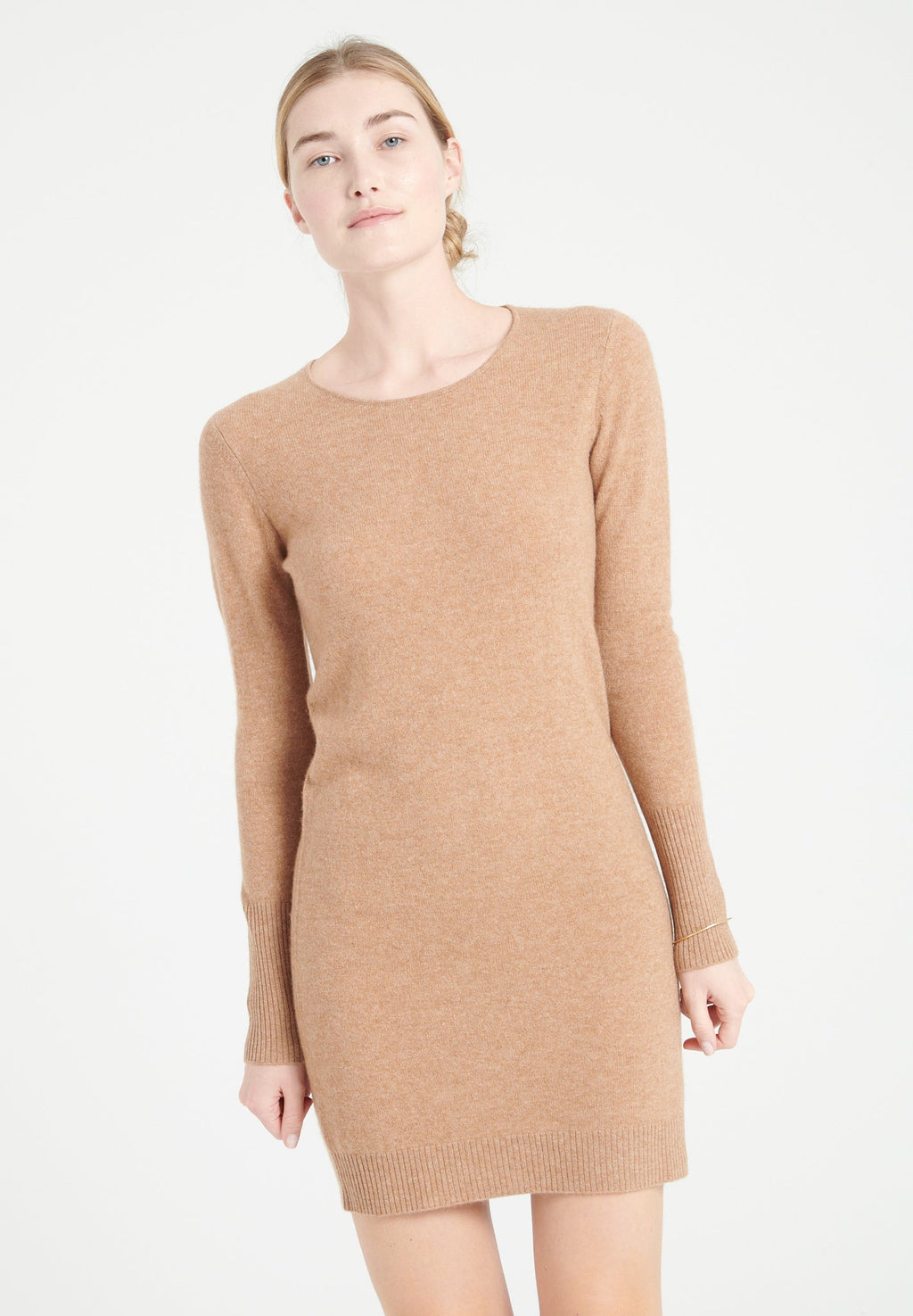 LILLY 12 Camel cashmere round-neck dress