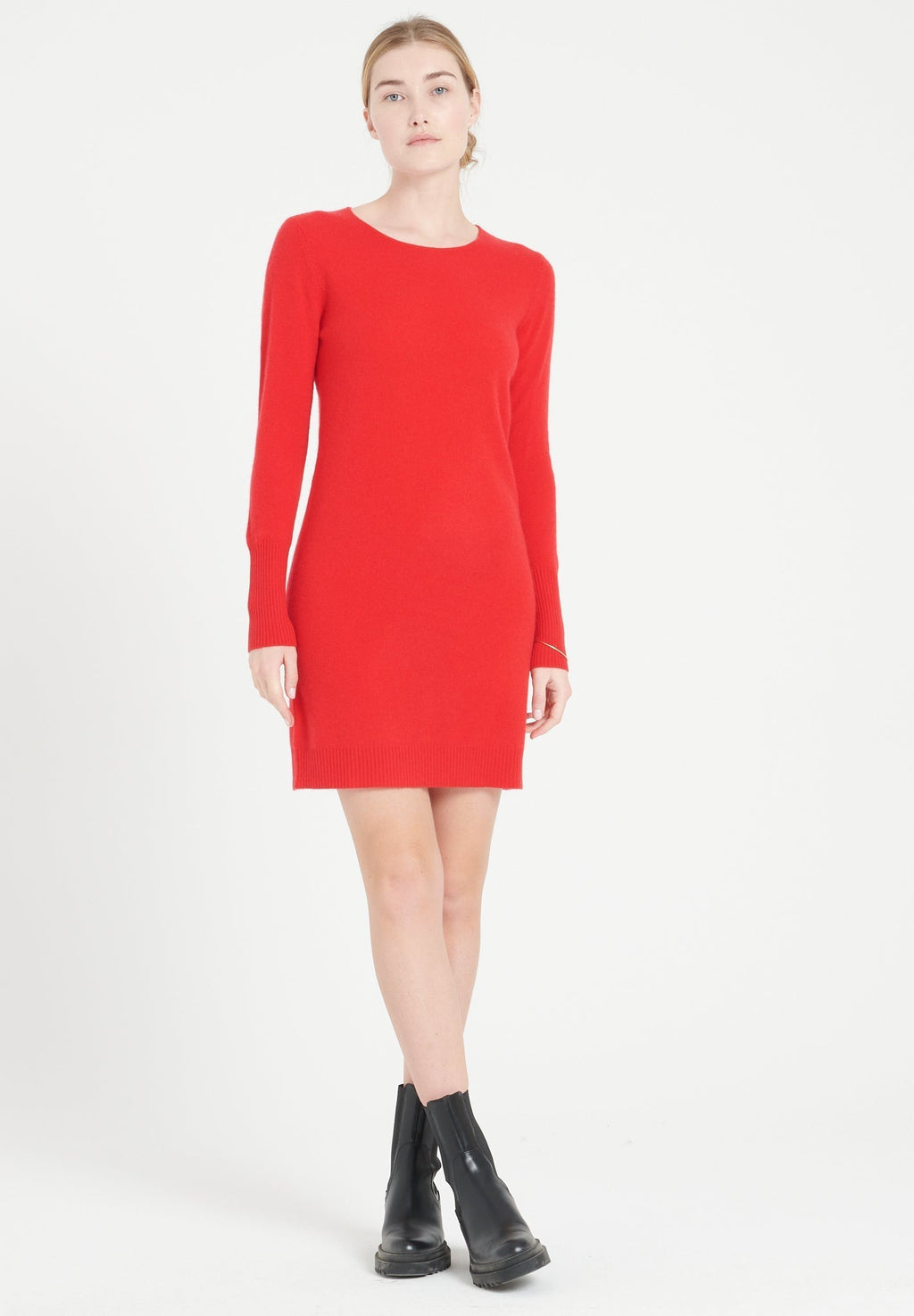 LILLY 12 Red cashmere round-neck dress