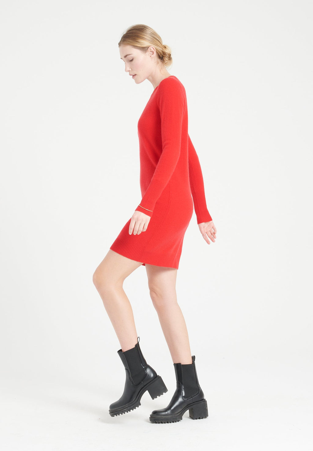 LILLY 12 Red cashmere round-neck dress