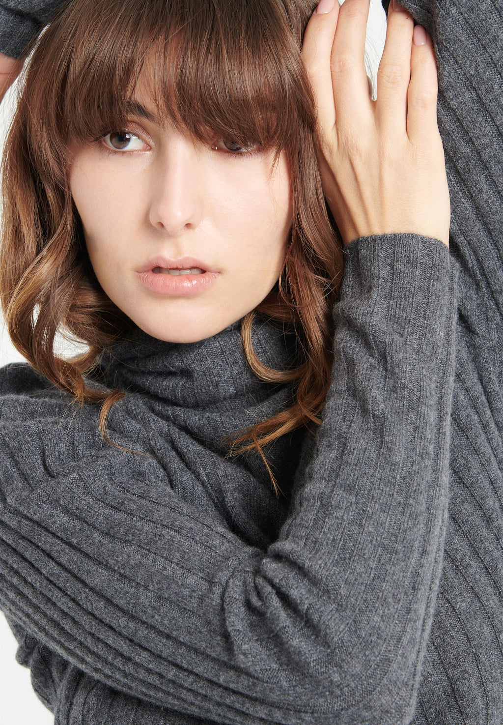 LILLY 15 Cashmere turtleneck sweater in traditional charcoal grey ribbing