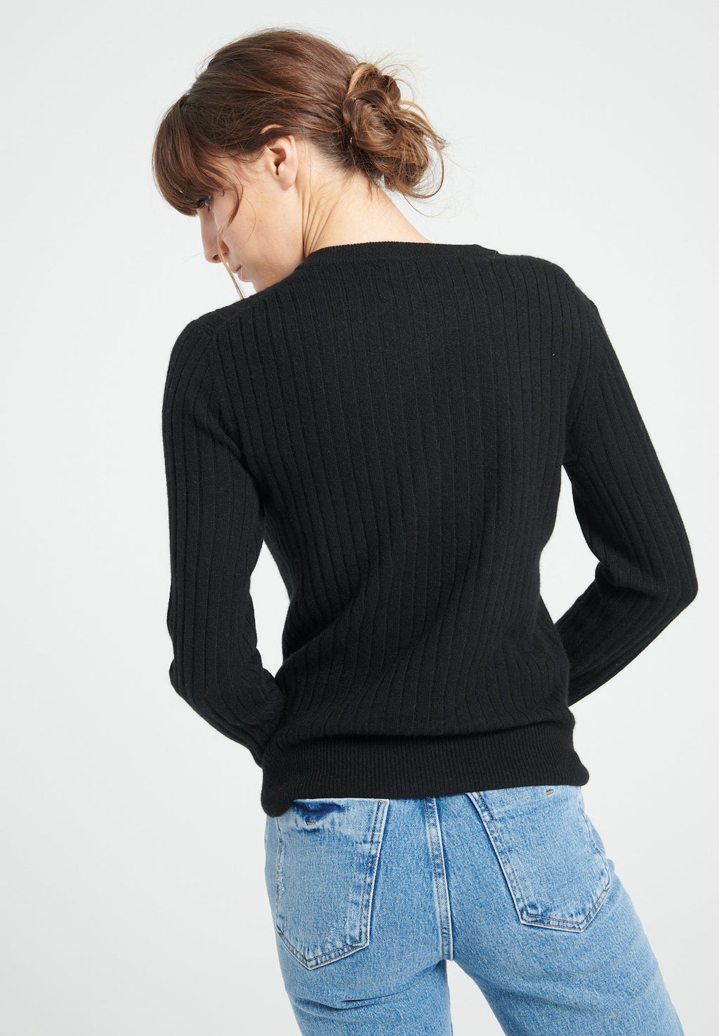 LILLY 16 Cashmere rib-knit round-neck sweater black