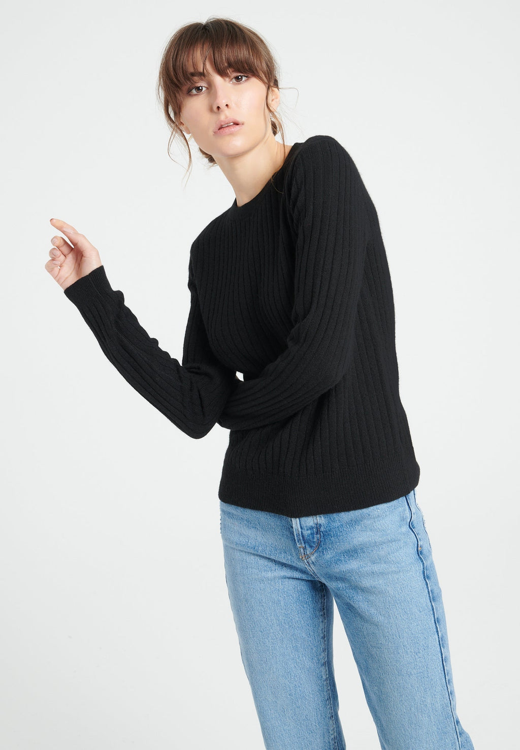 LILLY 16 Cashmere rib-knit round-neck sweater black