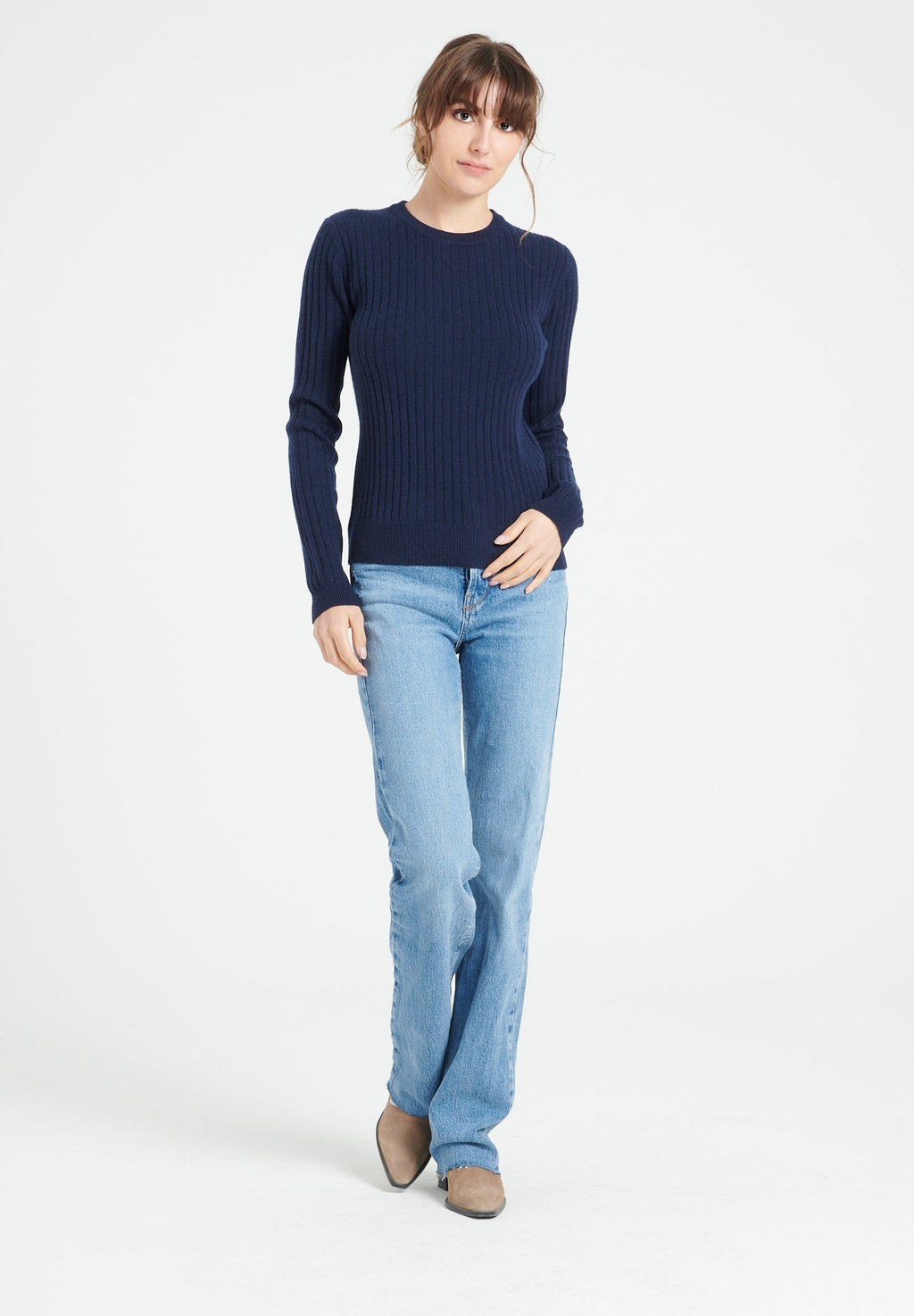 LILLY 16 Round-neck cashmere ribbed sweater navy blue