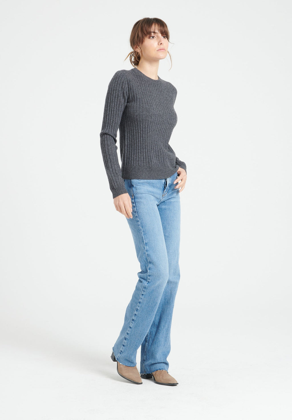 LILLY 16 Round-neck cashmere ribbed sweater charcoal grey