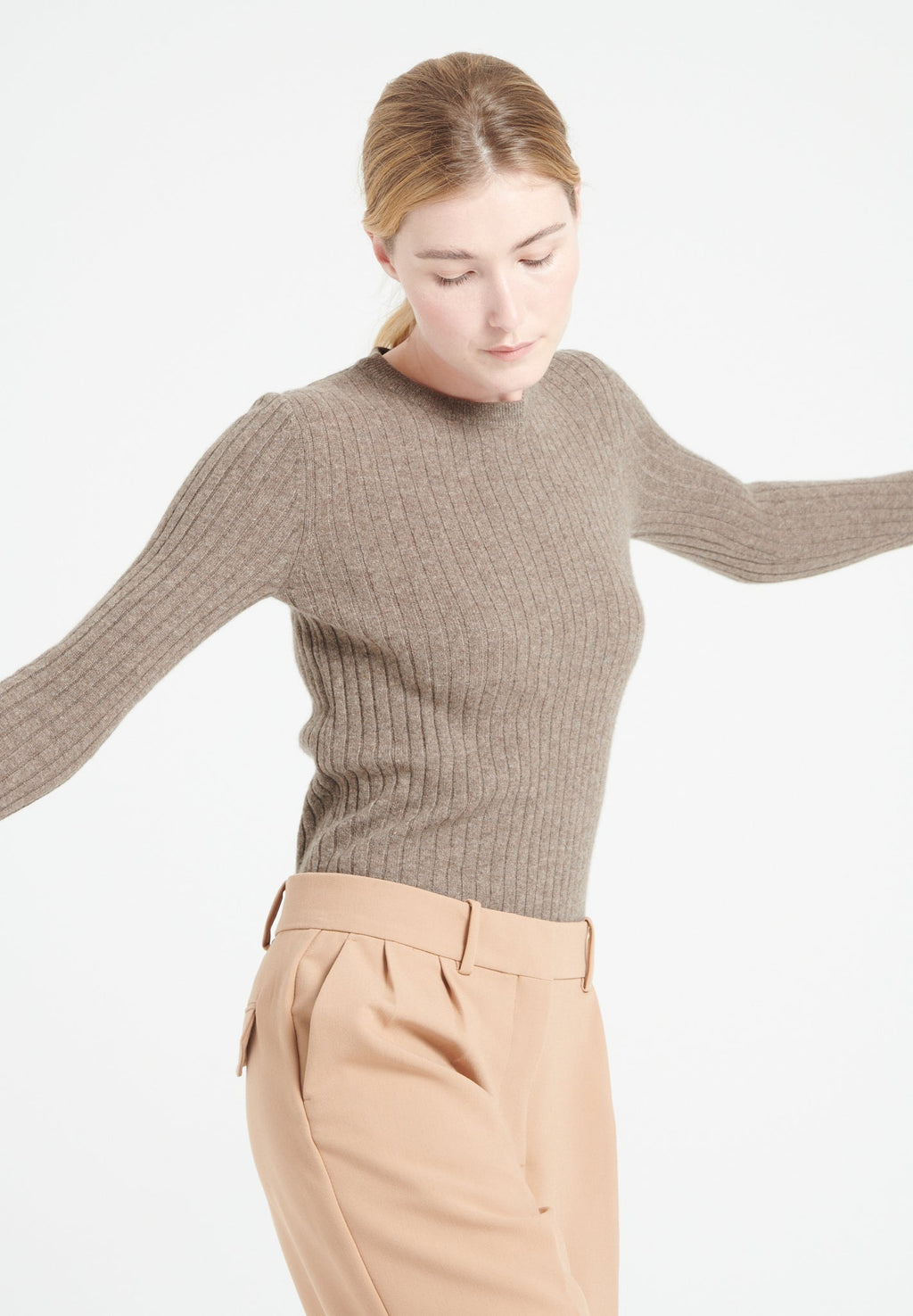 LILLY 16 Cashmere rib-knit round-neck sweater taupe