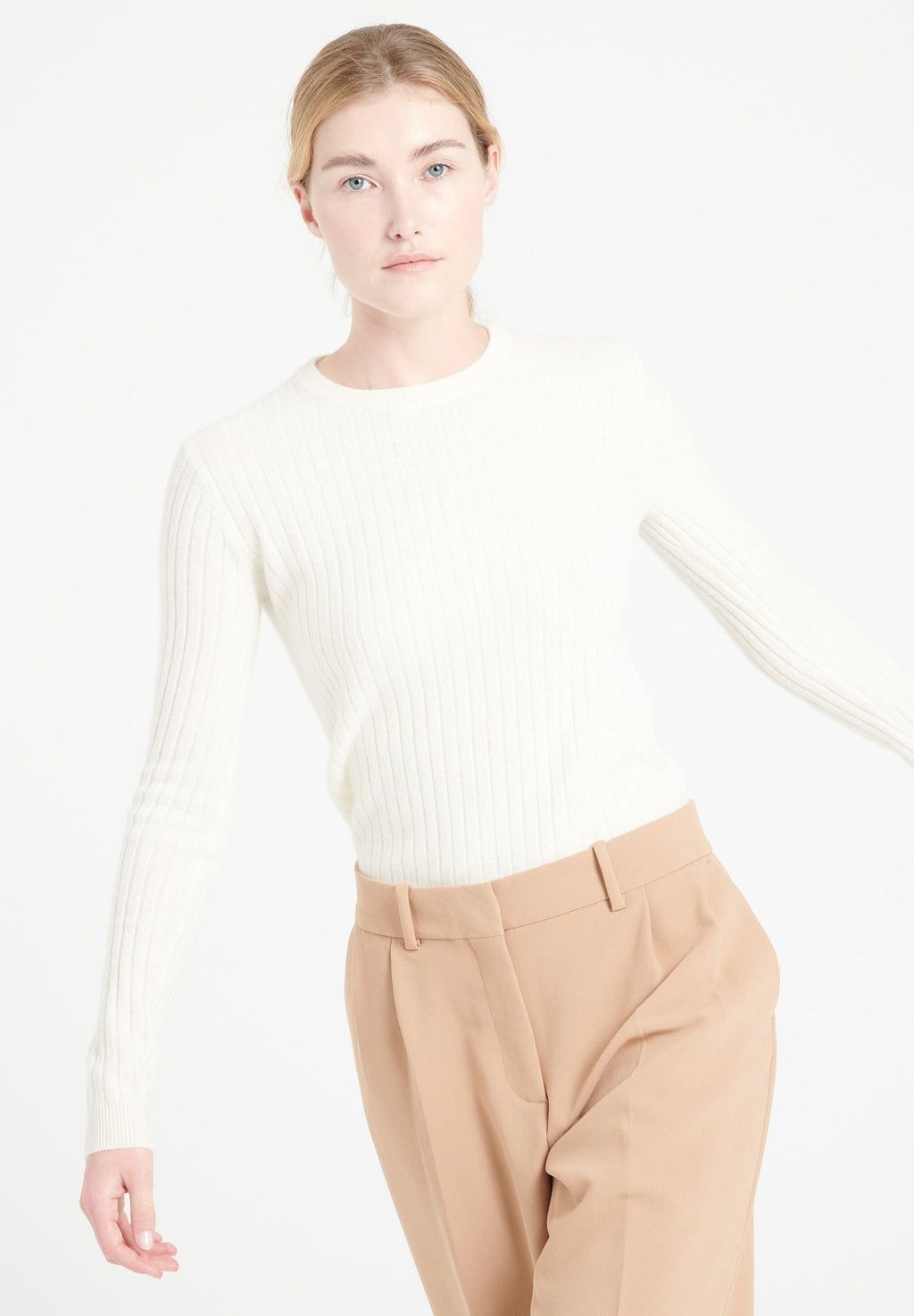 LILLY 16 Round-neck cashmere ribbed sweater ecru white