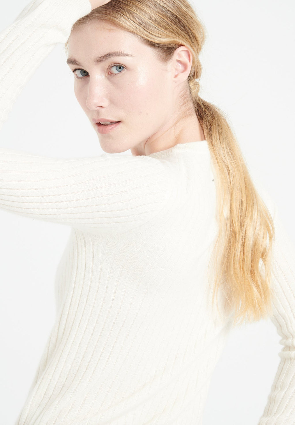 LILLY 16 Round-neck cashmere ribbed sweater ecru white