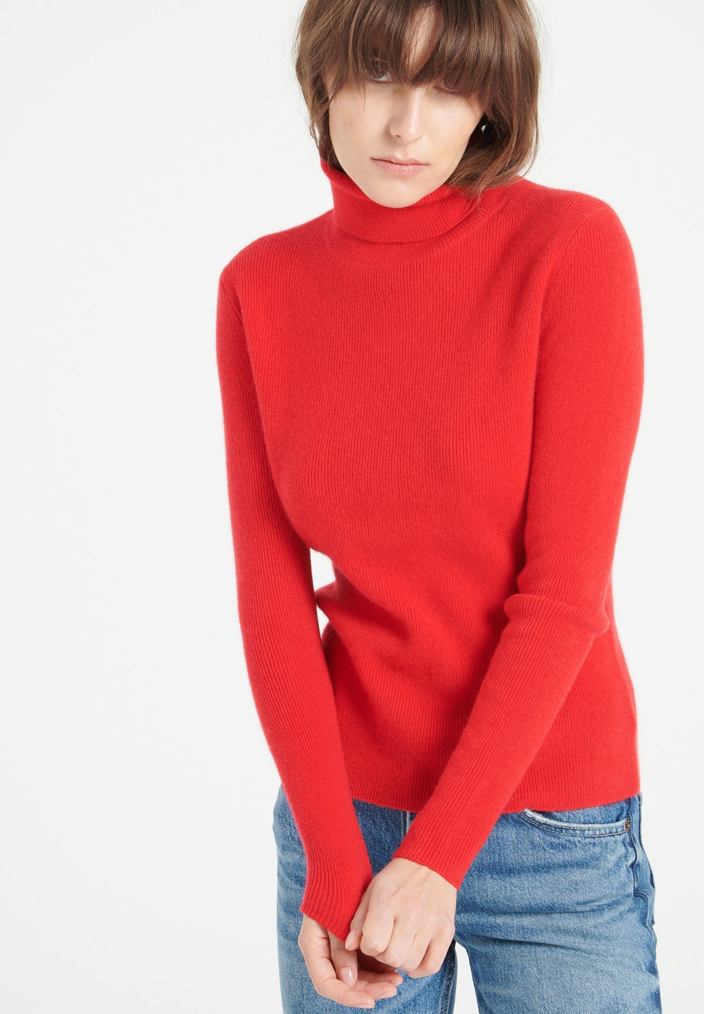 LILLY 17 Cashmere turtleneck sweater in traditional red ribbing