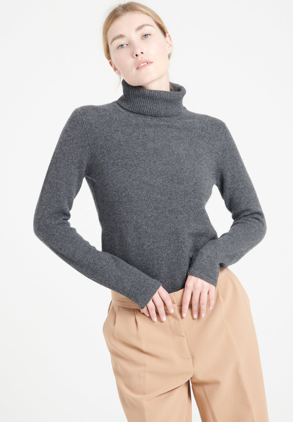 LILLY 19 4-thread cashmere turtleneck sweater charcoal grey