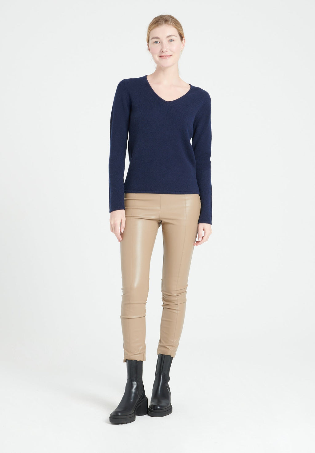 LILLY 20 4-thread cashmere V-neck sweater navy blue