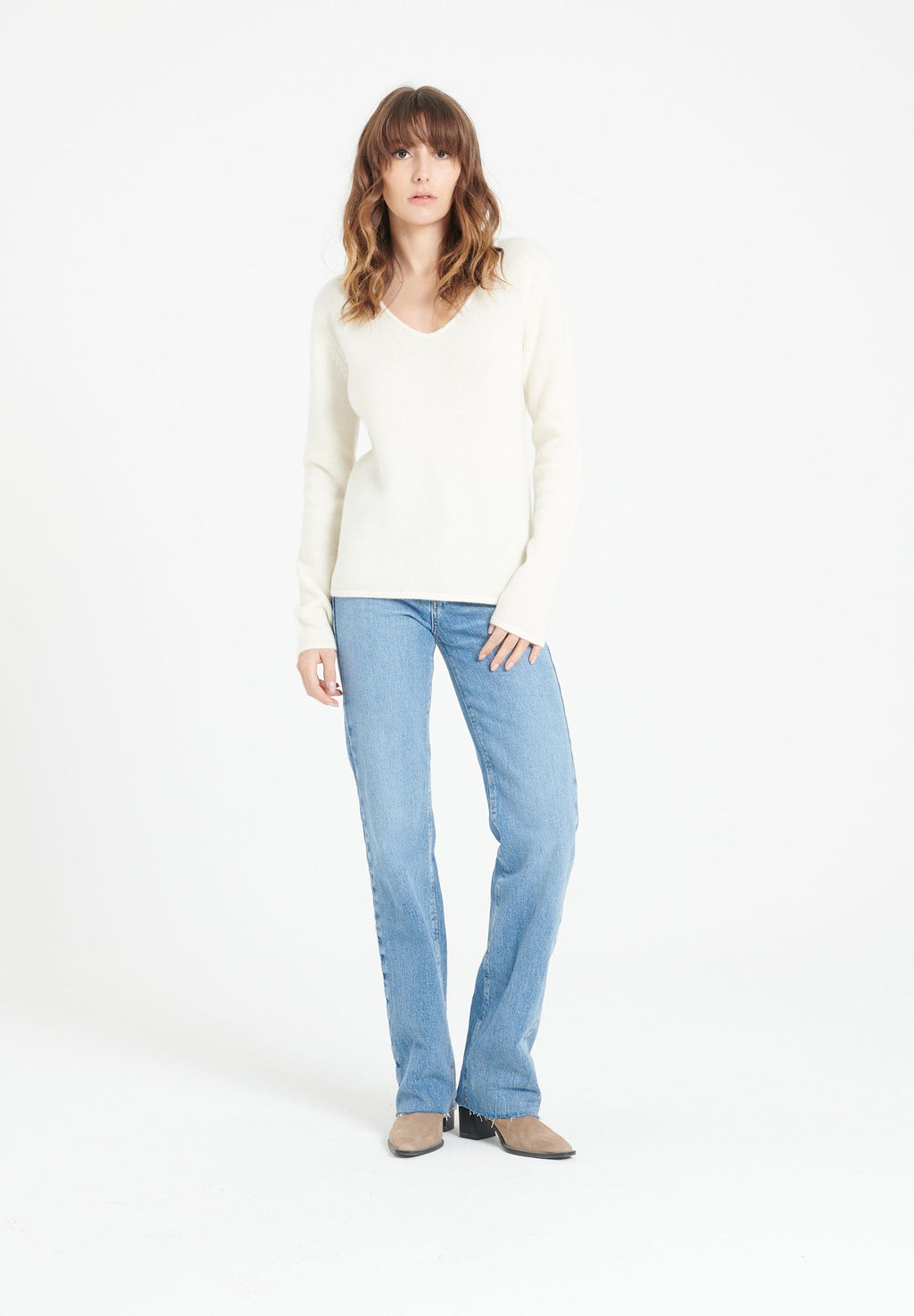 LILLY 20 4-thread cashmere V-neck sweater ecru white