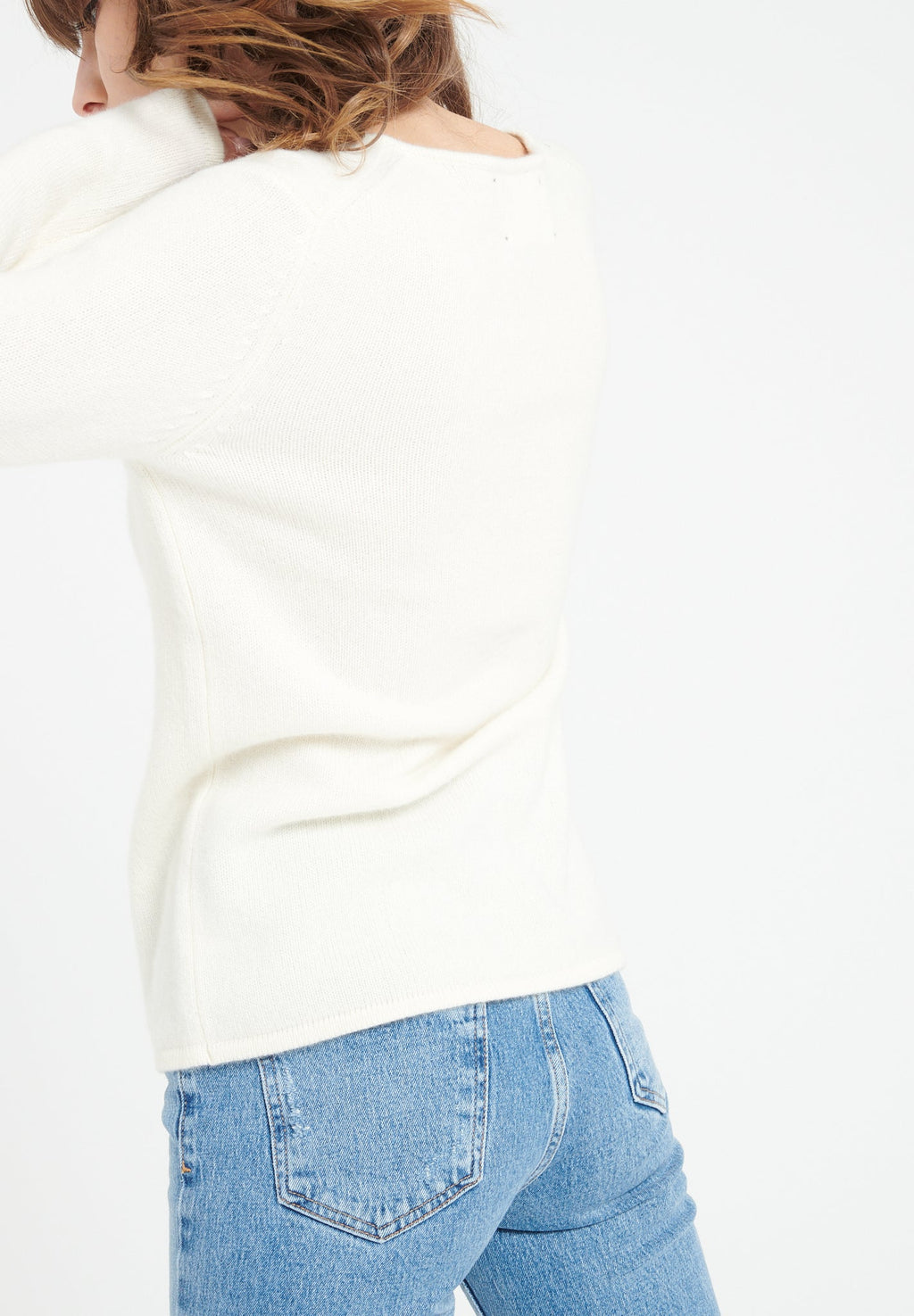 LILLY 20 4-thread cashmere V-neck sweater ecru white