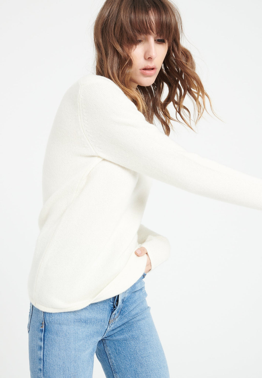 LILLY 20 4-thread cashmere V-neck sweater ecru white