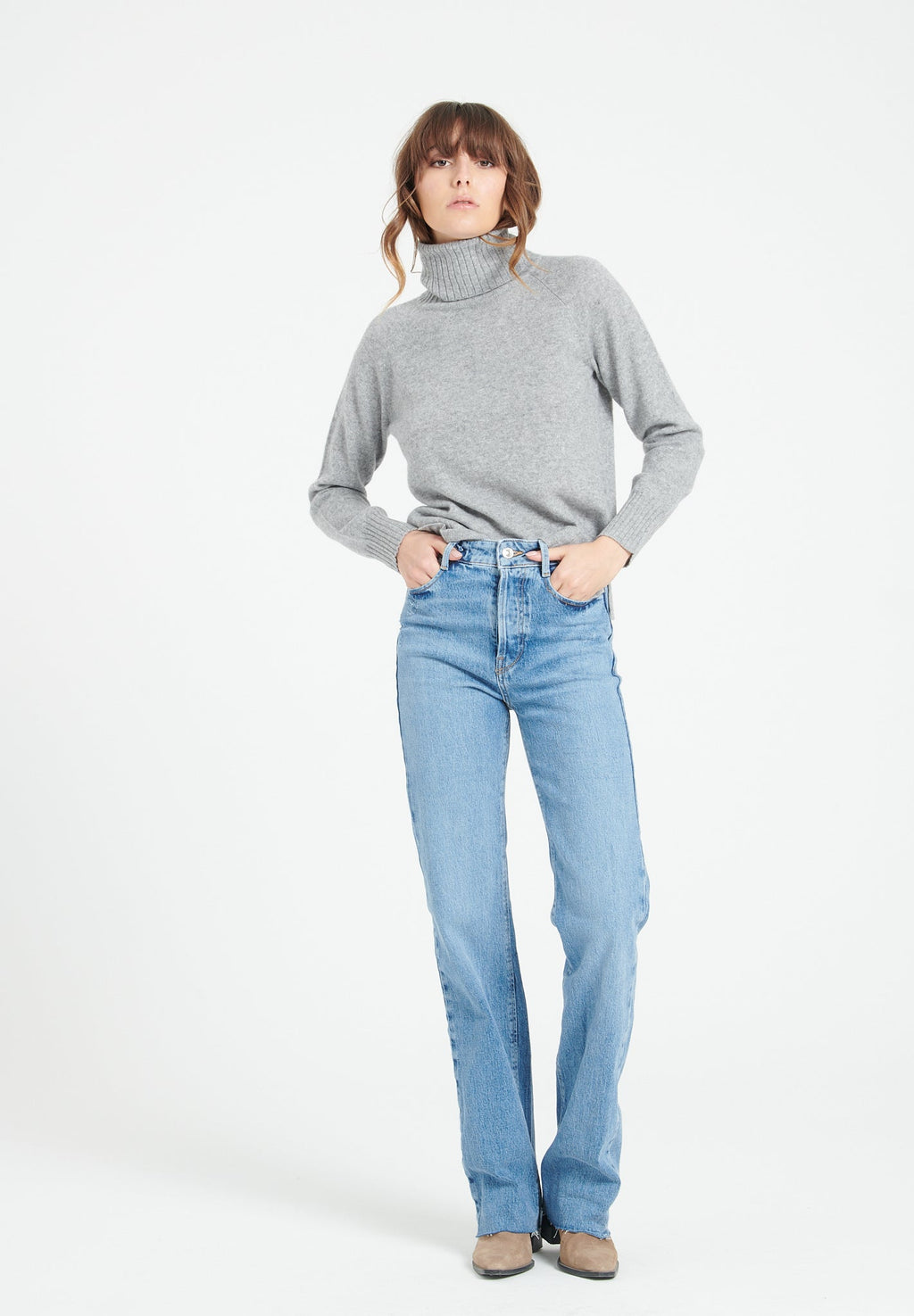 LILLY 22 Cashmere turtleneck sweater with raglan sleeves, light grey