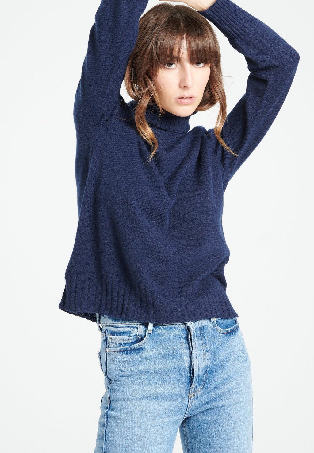 LILLY 22 Cashmere turtleneck sweater with raglan sleeves navy blue