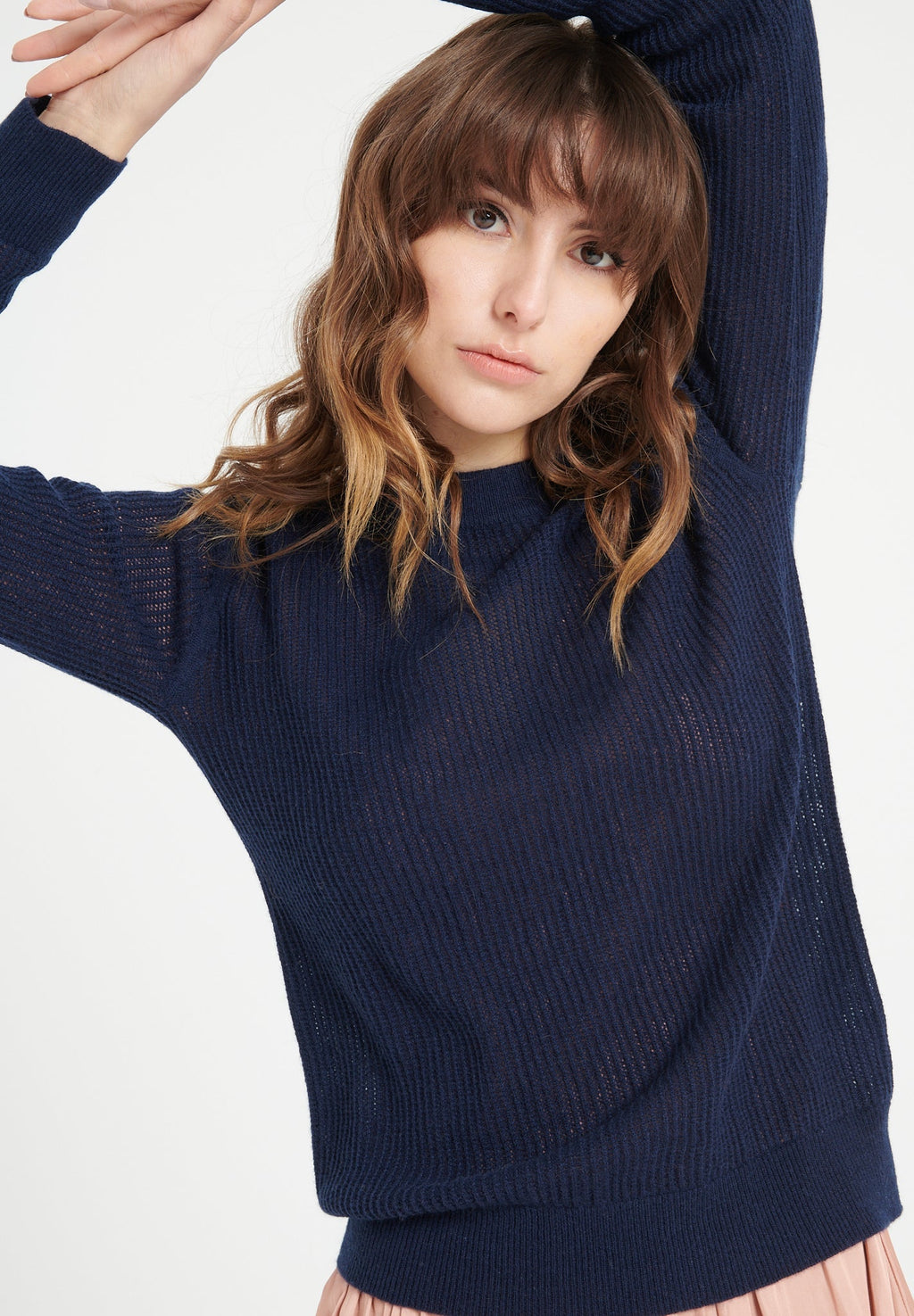 LILLY 23 Round-neck cashmere pointelle sweater navy blue