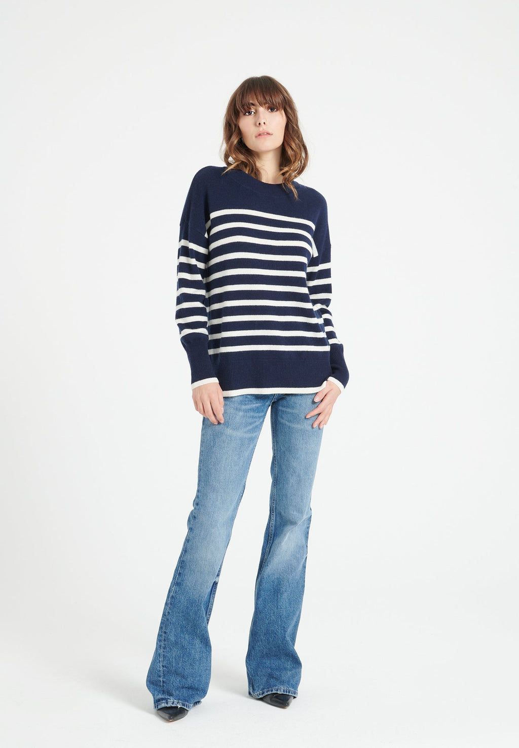 LILLY 24 Round-neck cashmere sweater with two-tone stripes