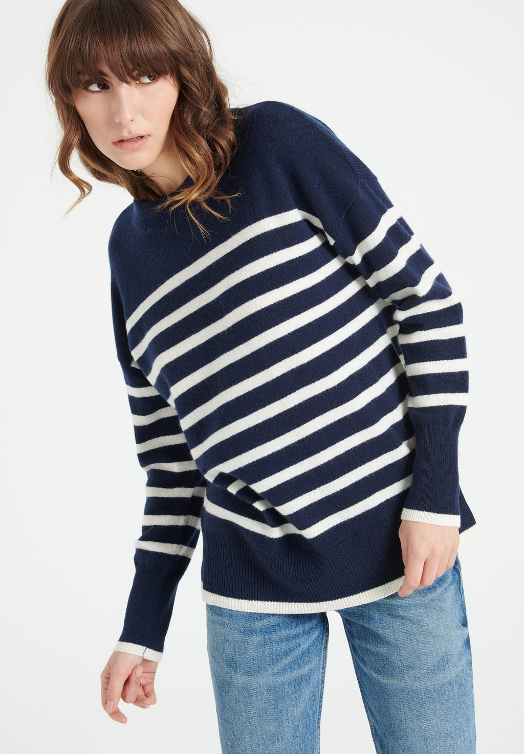 LILLY 24 Round-neck cashmere sweater with two-tone stripes