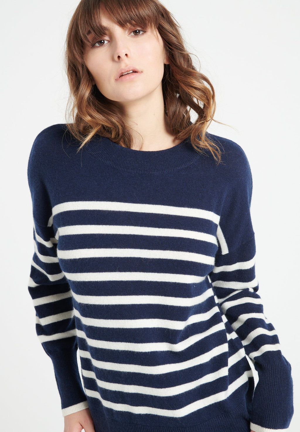 LILLY 24 Round-neck cashmere sweater with two-tone stripes