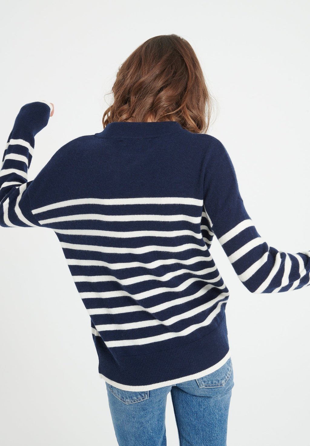 LILLY 24 Round-neck cashmere sweater with two-tone stripes