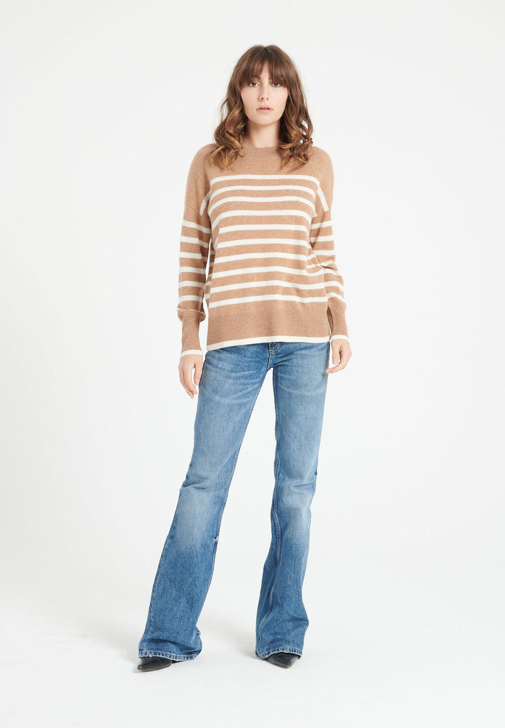 LILLY 24 Round-neck cashmere sweater with two-tone stripes