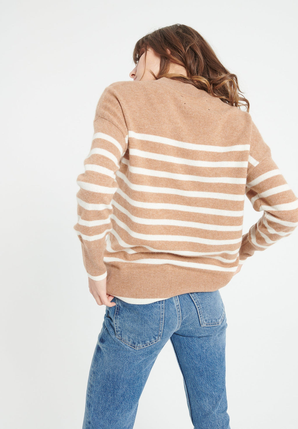 LILLY 24 Round-neck cashmere sweater with two-tone stripes