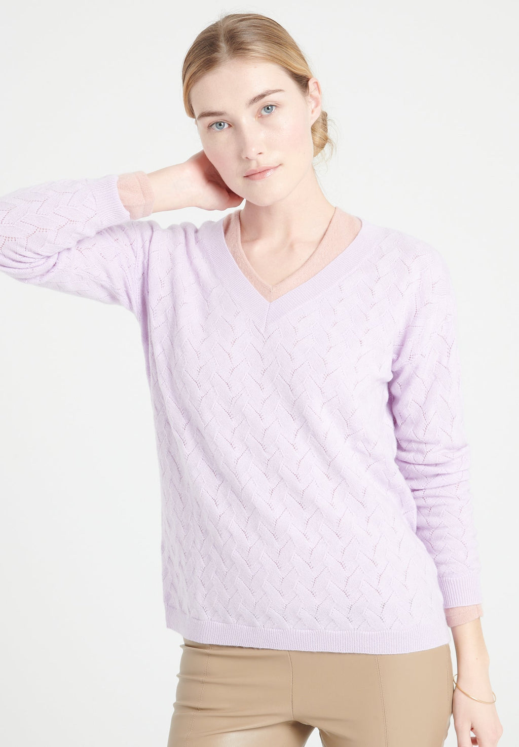 LILLY 27 V-neck cashmere open-weave sweater lilac